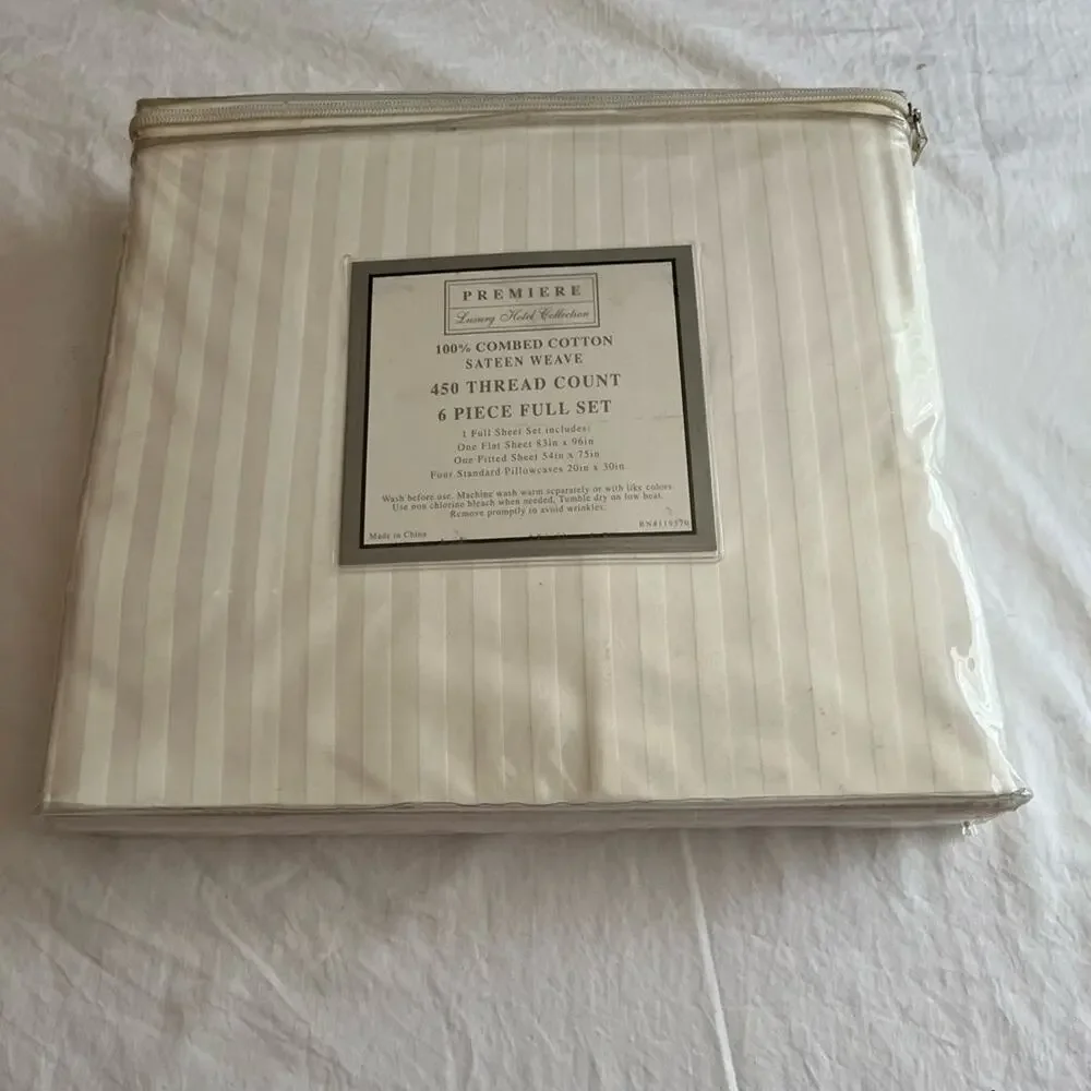 NWT Premiere 450 Thread Count White Cream Sateen Weave Full Sheet Set NIB